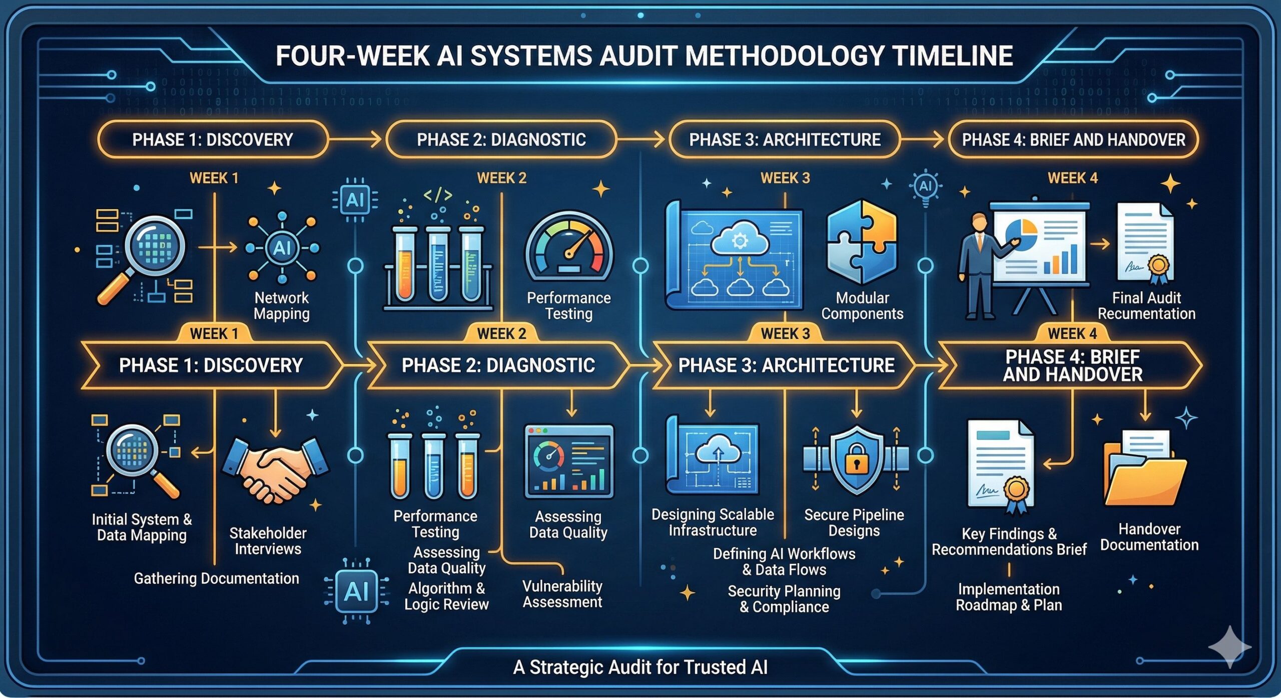 Four-Week AI Systems Audit Methodology Timeline: Discovery, Diagnostic, Architecture, Brief and Handover